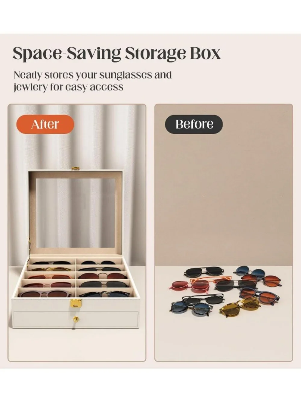 20-Slot Sunglasses Organizer & Eyeglass Display Case - 2-Layer Holder with Clear